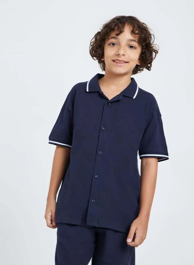 Styli Kids Navy Blue Knit Shirt and Shorts Set